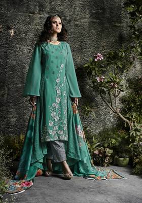 Teal embroidered georgette salwar 1