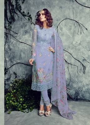 Light-Purple Embroidered Faux Georgette Salwar 1