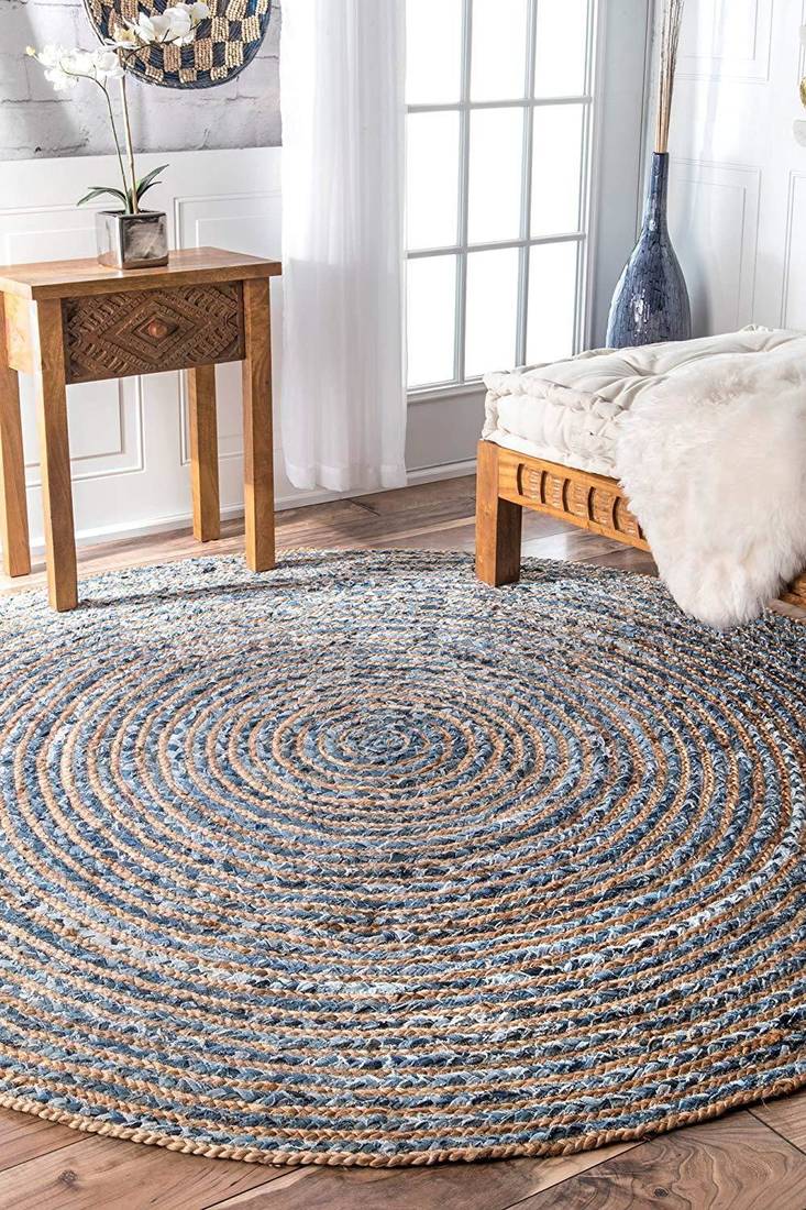 Home Decor Rugs Cotton Area Rugs Round Shape White Braided Rug Rag