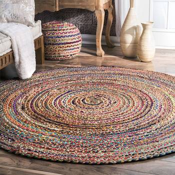 Hand Braided Bohemian Cotton Chindi Area Rug Ivory Color Home Decor Rugs Cotton Area Rugs Round Shape 1