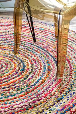 Hand Braided Bohemian Cotton Chindi Area Rug Ivory Color Home Decor Rugs Cotton Area Rugs Round Shape 3