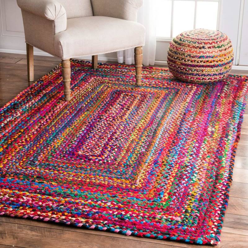 Hand Braided Bohemian Colorful Cotton Chindi Area Rug multi colors Home Decor Rugs cotton area rugs