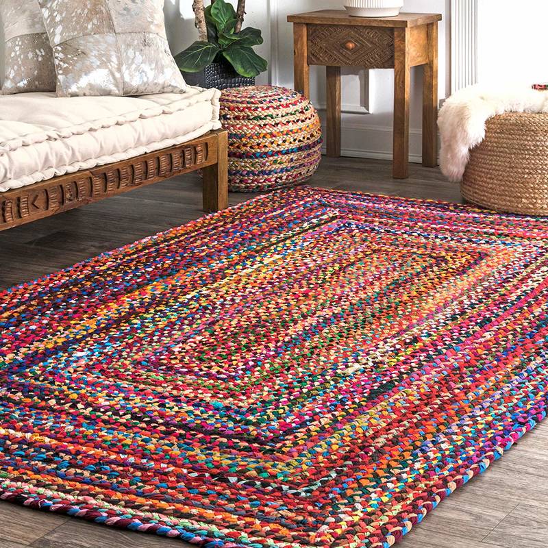 Hand Braided Bohemian Colorful Cotton Chindi Area Rug multi colors Home Decor Rugs cotton area rugs