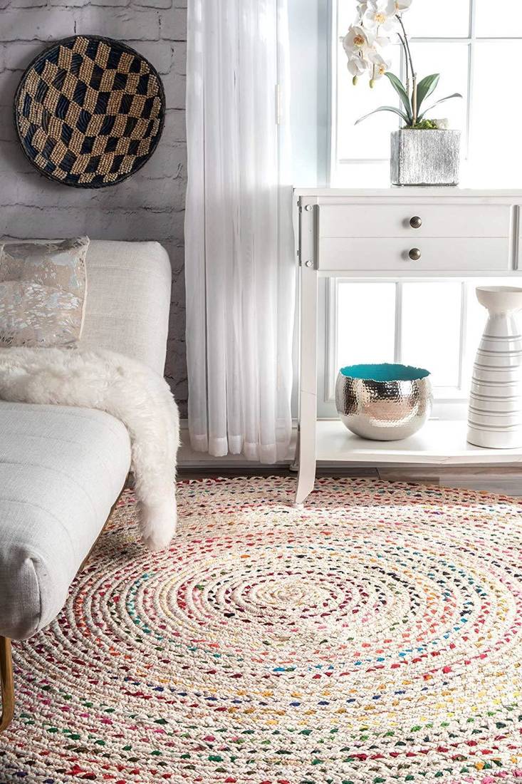 Indian Hand Braided Bohemian Cotton Chindi Area Rug Ivory Color Home Decor Rugs Cotton Area Rugs