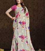 beige printed bemberg saree with blouse