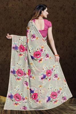 beige printed bemberg saree with blouse 2