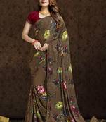 brown printed bemberg saree with blouse