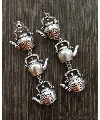 Silver metallic Black Silver danglers-drops 1