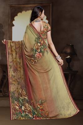 multicolor printed bemberg saree with blouse 2