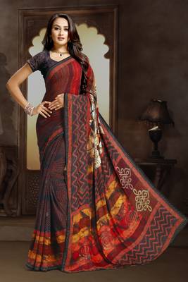 multicolor printed bemberg saree with blouse 1