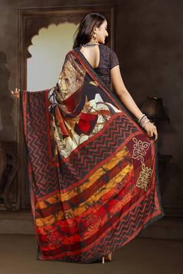 multicolor printed bemberg saree with blouse 2