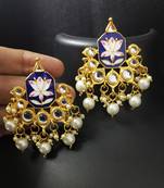Royal Blue Pink Meenakari Pearl Kundan Alia Bhatt Copy Dangle Earrings