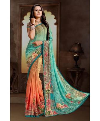 multicolor printed bemberg saree with blouse 1