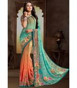 multicolor printed bemberg saree with blouse