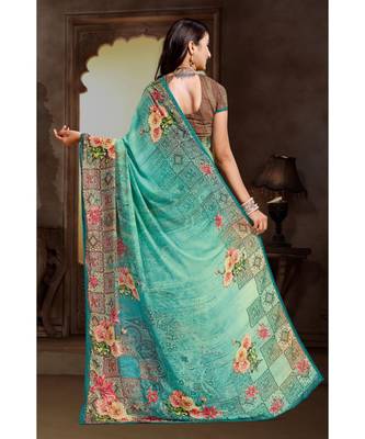multicolor printed bemberg saree with blouse 2
