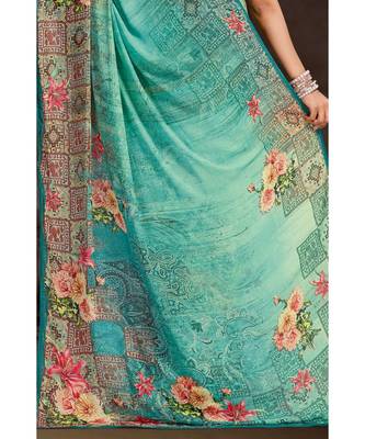 multicolor printed bemberg saree with blouse 3