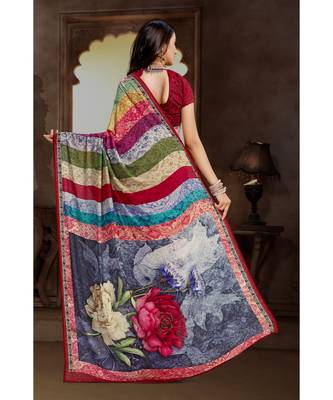 multicolor printed bemberg saree with blouse 2