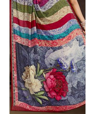 multicolor printed bemberg saree with blouse 3