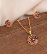 Golden chain with flowers pendant and earrings set one gram gold
