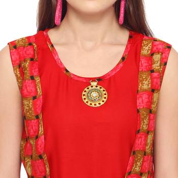 Red printed rayon party-wear-kurtis 5