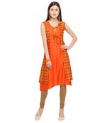 Orange printed rayon party-wear-kurtis