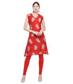 Red printed rayon party-wear-kurtis