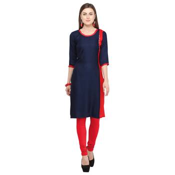 Navy-blue plain rayon party-wear-kurtis 1
