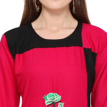 Pink embroidered rayon party-wear-kurtis 5