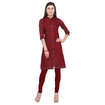 Maroon plain cotton party-wear-kurtis 1