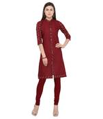 Maroon plain cotton party-wear-kurtis
