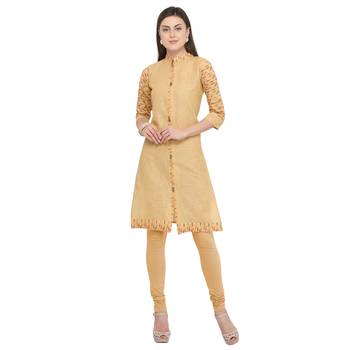 Beige plain cotton party-wear-kurtis 1