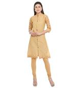 Beige plain cotton party-wear-kurtis