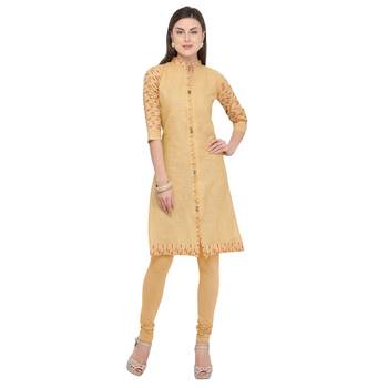 Beige plain cotton party-wear-kurtis 2