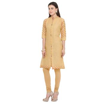 Beige plain cotton party-wear-kurtis 3