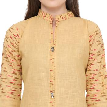 Beige plain cotton party-wear-kurtis 5