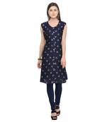 Navy-blue printed rayon party-wear-kurtis