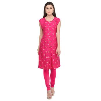 Pink printed rayon party-wear-kurtis 1