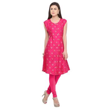 Pink printed rayon party-wear-kurtis 2