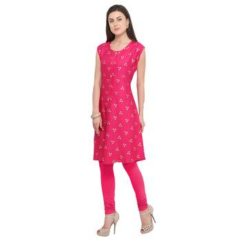 Pink printed rayon party-wear-kurtis 3
