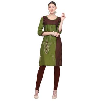 Green embroidered rayon party-wear-kurtis 1