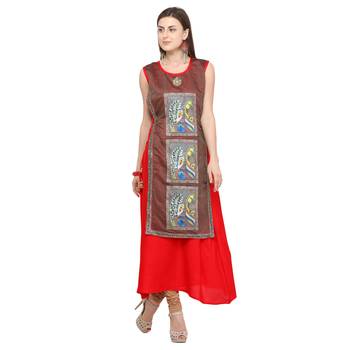 Red plain rayon party-wear-kurtis 1
