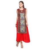 Red plain rayon party-wear-kurtis
