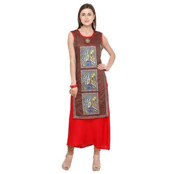 Red plain rayon party-wear-kurtis 2
