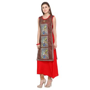 Red plain rayon party-wear-kurtis 3