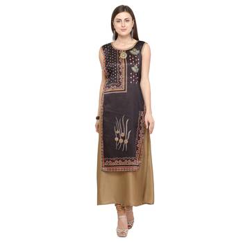 Beige plain rayon party-wear-kurtis 1