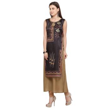 Beige plain rayon party-wear-kurtis 3