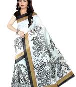 Off white printed bhagalpuri saree with blouse