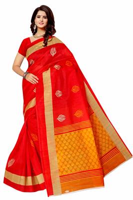 Red printed bhagalpuri saree with blouse 1