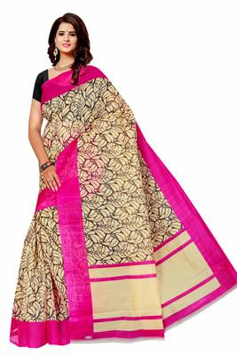 Cream printed bhagalpuri saree with blouse 1