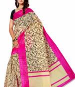 Cream printed bhagalpuri saree with blouse